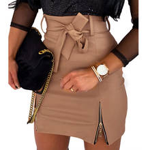 Pencil Mini Skirts High Waist Black PU Leather Split Sheath Wrap Skirts  Faux Leather Zippers High Waist Belt Mini Skirt 2024 - buy cheap