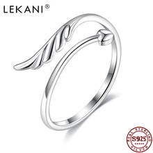 LEKANI-Anillos de Compromiso de Plata de Ley 925 para mujer, joyería romántica con plumas y corazón, anillo de dedo ajustable abierto, novedad 2024 - compra barato