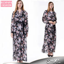 Plus Size Dubai Size Bangladesh Abaya Kimono Kaftan Women Floral Chiffon Muslim Cardigan Hijab Dress Islamic Clothing 2024 - buy cheap