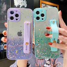 Glitter pulseira de pulso caso do telefone para o iphone 12 11pro max xr xs max x 7 8 plus 12mini 12pro lantejoulas bling gradiente claro capa macia 2024 - compre barato