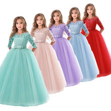 5-14 Years Kids Dress for Girls Wedding Tulle Lace Long Girl Dress Elegant Princess Bridesmaid Party  Formal Gown for Teen Girl 2024 - buy cheap