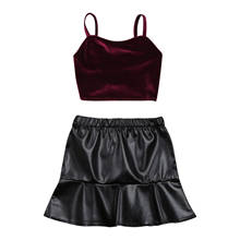 FOCUSNORM Summer Fashion Infant Baby Girls Clothes Sets 2pcs Velvet Solid Ruffles Sleeveless Vest Tops PU Leather Skirts 2-7Y 2024 - buy cheap