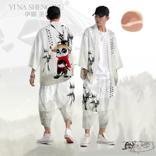 Conjunto de pantalones Kimono japonés para hombre, ropa de calle tradicional Harajuku, cárdigan samurái, disfraz de Yukata, Chinoiserie, Kimono con patrón de Panda 2024 - compra barato