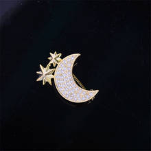 OKILY Cute Mini Micro Pave CZ Zircon Moon Brooches Gold Color Star Decoration Lapel Pins for Women Party Accessories 2024 - buy cheap