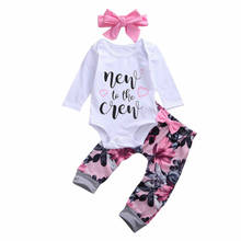 Bebê recém-nascido menina macacão topos macacão floral calças bandana roupas conjunto 2024 - compre barato