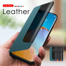 Side Window Leather Flip Case For Huawei P40 Lite 4G P40lite E P40pro P30 Pro Phone Cover On P Smart Plus 2019 Psmart 2020 2021 2024 - buy cheap