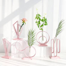 Vaso simples criativo geométrico ferro forjado vaso hidropônico de vidro transparente decoração sala estar decoração do desktop dec 2024 - compre barato