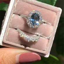 FDLK   2pcs / set Vintage Oval Cut Natural Crystal Engagement Ring Set Anniversary Gift Women Wedding Banquet Party Jewelry Ring 2024 - buy cheap