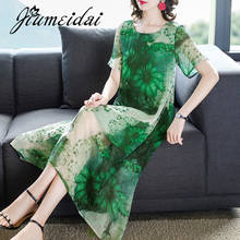 Jiumeidai vestido linha a feminino de verão, elegante, estampado, longo, gola redonda, roupas de festa plus size, 2021 2024 - compre barato