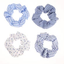 Blue Color Vintage Stretch Hair Scrunchie Elastic Hair Bands Plaid Dot Headwear Ponytail Holder Ties Rope Hair Accessories Gift 2024 - buy cheap