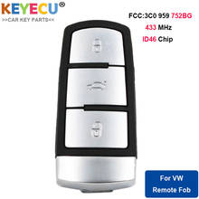 KEYECU смарт-пульт дистанционного управления автомобильный ключ для Volkswagen Passat CC 2004-2015, Fob 3 кнопки-434 МГц-чип PCF7936 ID46-3C0959752BG 2024 - купить недорого