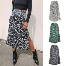 Leopard Print Chiffon Split Skirt Women Summer Sexy Back Zipper High Waist Black Skirts Woman Casual A-Line White Midi Skirt 2024 - buy cheap