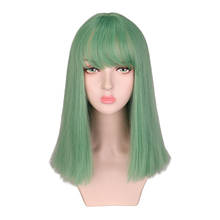 QQXCAIW Medium Straight Bobo Wig Neat Bang Women Girls Cosplay Party Costume  Green Synthetic Hair Wigs White/black Women Girls 2024 - buy cheap