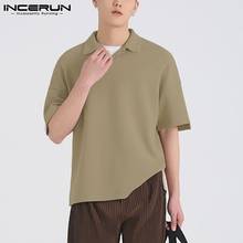 INCERUN 2021 Solid Color Men Shirt Turn Down Collar Short Sleeve Streetwear Casual Men Clothing Summer Loose Camisa Masculina 2024 - buy cheap