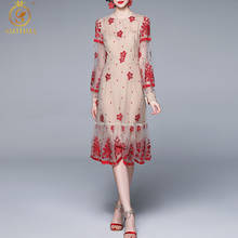 SMTHMA-vestido de verano de pasarela para mujer, vestido Vintage de malla con bordado de flores hermosas, manga farol, 2021 2024 - compra barato