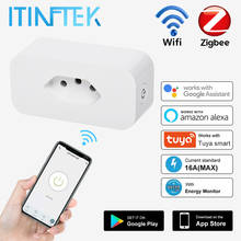 Умная вилка 16A BR Brazil Adapter Tuya Zigbee Wi-Fi Bluetooth-совместимая розетка с пультом дистанционного управления монитором таймером для Alexa Google Home 2024 - купить недорого