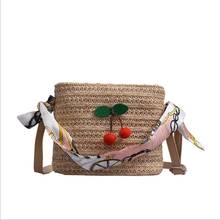 Bolsa de palha feminina transversal, bolsa de mão de tecido estilo boho praia verão 2024 - compre barato