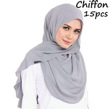 A2 15pcs High Quality women plain bubble chiffon scarf hijab wrap printe solid color shawls headband muslim hijabs scarves/scarf 2024 - buy cheap