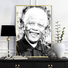 Cartaz do presidente da áfrica do sul, nelson mandela esboço preto branco aquarela arte da parede, minimalismo figura retrato decoração de casa 2024 - compre barato