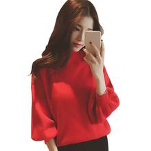 Hot Women Sweaters Jumper Pullover Solid Tops Autumn Casual Long Lantern Sleeve Loose Knitted Turtleneck Sweater Hot 2024 - buy cheap