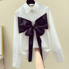 2020 spring ol White shirt women new loose bow stitching long sleeve top blouse 2024 - buy cheap