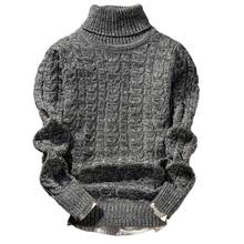 Casual Men Solid Color Winter Turtle Neck Long Sleeve Twist Slim Knitted Sweater 2024 - buy cheap