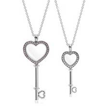 2 вида конструкций, маленький прозрачный CZ & большой светильник, розовый CZ, плавающий сердечный ключ, открытый медальон, кулон, ожерелья для женщин, ювелирные изделия из стерлингового серебра 2024 - купить недорого