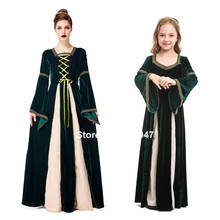 Green Elegant Long Propm Party Dress for Women Medieval Cosplay Costumes Halloween Renaissance Family Kids Girls Long Gown 2024 - buy cheap