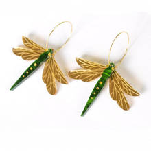 Exaggerated Fashion Green Marble Gold Color Mirror Surface Dragonfly Acrylic Earrings for Women Insect Dangle Earrings Jewelry 2024 - buy cheap