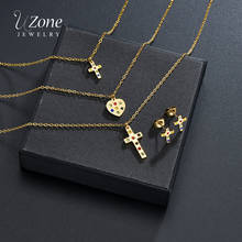 Uzone-Conjunto de joyería de circonia cúbica Multicolor, conjunto de collar y pendientes con colgante de corazón y Cruz de acero inoxidable, para mujeres y niñas 2024 - compra barato