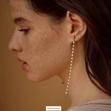 SRCOI-pendientes de perlas de cristal brillantes para mujer, aretes de cadena larga hipoalergénicos simples, joyería de fiesta, novedad de 2020 2024 - compra barato
