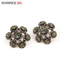 Sunspicems Full Gray Rhinestone Stud Earring for Women Turkish Design Antique Gold Color Ethnic Wedding Banquet Jewelry Gift 2024 - buy cheap