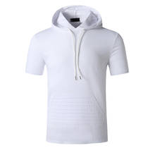 White Solid T Shirt Men Workout Casual Muscle Gym T Shirts Mens Hooded Oversized Hip Hop Tee Shirt Summer Harajuku Hipster Tops 2024 - buy cheap