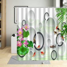 3d estilo chinês moderno flores animais cortina de chuveiro lótus carpa pássaro casa banho com gancho decorativo pano lavável tecido 2024 - compre barato
