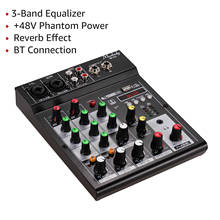 Muslady console de mixagem bt portátil, console de áudio digital de 4 canais com misturador de reverb embutido, eq de 3 bandas, fonte de alimentação de 5-12v 2024 - compre barato