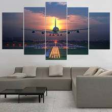 Canvas Wall Art Picture Home Decor Living Room 5 Pieces Sunset Lights Airplane Lawn Painting HD Print Aircraft Poster Decoration 2024 - buy cheap