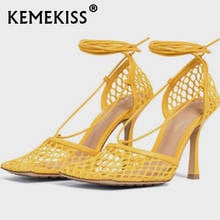 KemeKiss-Sandalias de piel auténtica para mujer, zapatos de tacón alto con punta cuadrada, cruzados, Color sólido, Sexy, talla 34-39 2024 - compra barato