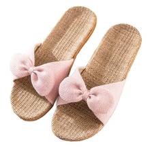 Suihyung 2021 New Women Shoes Summer Flax Slippers Pure Color Bow Flat Slides Ladies Casual Home Slip On Female Linen Flip Flops 2024 - buy cheap