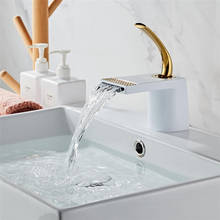 Grifo de lavabo de cascada dorado y blanco, grifos de lavabo de baño, mezclador de agua fría y caliente, grúa montada en cubierta, grifo de baño de un solo orificio, HY-7099 2024 - compra barato
