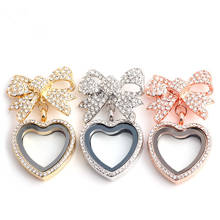 10PCS Vintage Rhinestones Heart Locket Bowknot Flating Brooch Making Fit Women Party Gift Jewelry Supplies 2024 - buy cheap