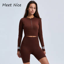 Sport 2 Two Piece Set Women Zipper Crop Top and Push Up Shorts Set Summer Long Sleeve Casual Tracksuit Women Conjunto Feminino 2024 - buy cheap