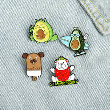 Pin de esmalte de dibujos animados para mujer, broche de aleación con diseño de Animal, perro, gato, oso, fruta, fresa, aguacate, helado, regalo de joyería 2024 - compra barato