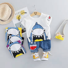 Conjunto de ropa para bebé, camiseta de manga corta con estampado de tiburón, Tops y pantalones cortos Vaqueros, 2 uds. 2024 - compra barato