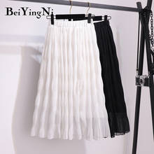 Beiyingni 2020 verão longo chiffon plissado saias das mulheres branco preto cintura alta casual escritório saia moda saias faldas feminino 2024 - compre barato