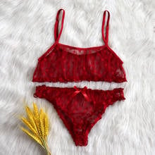 Conjunto de lingerie transparente de renda sexy, roupa íntima, ponto impresso, malha, lótus, guarnição, lingerie, sutiã invisível, cuecas para mulheres 2024 - compre barato