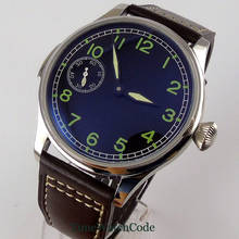 Reloj de pulsera para hombre, accesorio mecánico con movimiento de cuerda manual, correa de cuero, color verde luminoso, espalda clara, Estilo Vintage, 44mm, Asia 6497 2024 - compra barato