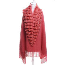 Free shipping new female scarf shawl pashmina thick winter natural rabbit fur pompom ball cape female muffler christmas gift 2024 - buy cheap