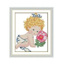 Baby and flowers cross stitch kit aida 14ct 11ct count printed canvas stitches embroidery DIY handmade needlework 2024 - buy cheap