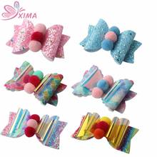 XIMA 1PC Handmade Pom-pom Sequins Hair Bows Girls Hair Clip 3Inch Glitter Mermaid PVC Hair Bows Hairpins Daily School Barrettes 2024 - buy cheap