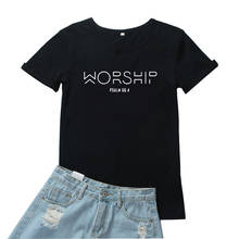 Worship Psalm T Shirt Women Funny Red Letters Graphic Camisetas Mujer Loose Casual Tee Shirt Femme Cotton Black Tees Women 2024 - buy cheap